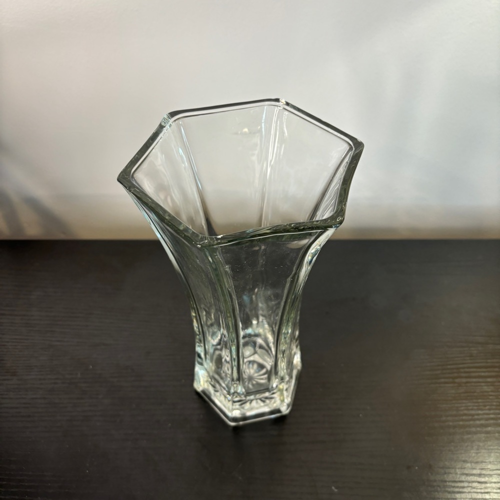 Hoosier Glass Vase 4041, 6 Sided Hexagon Clear Vase 10 1/4" tall, Vintage